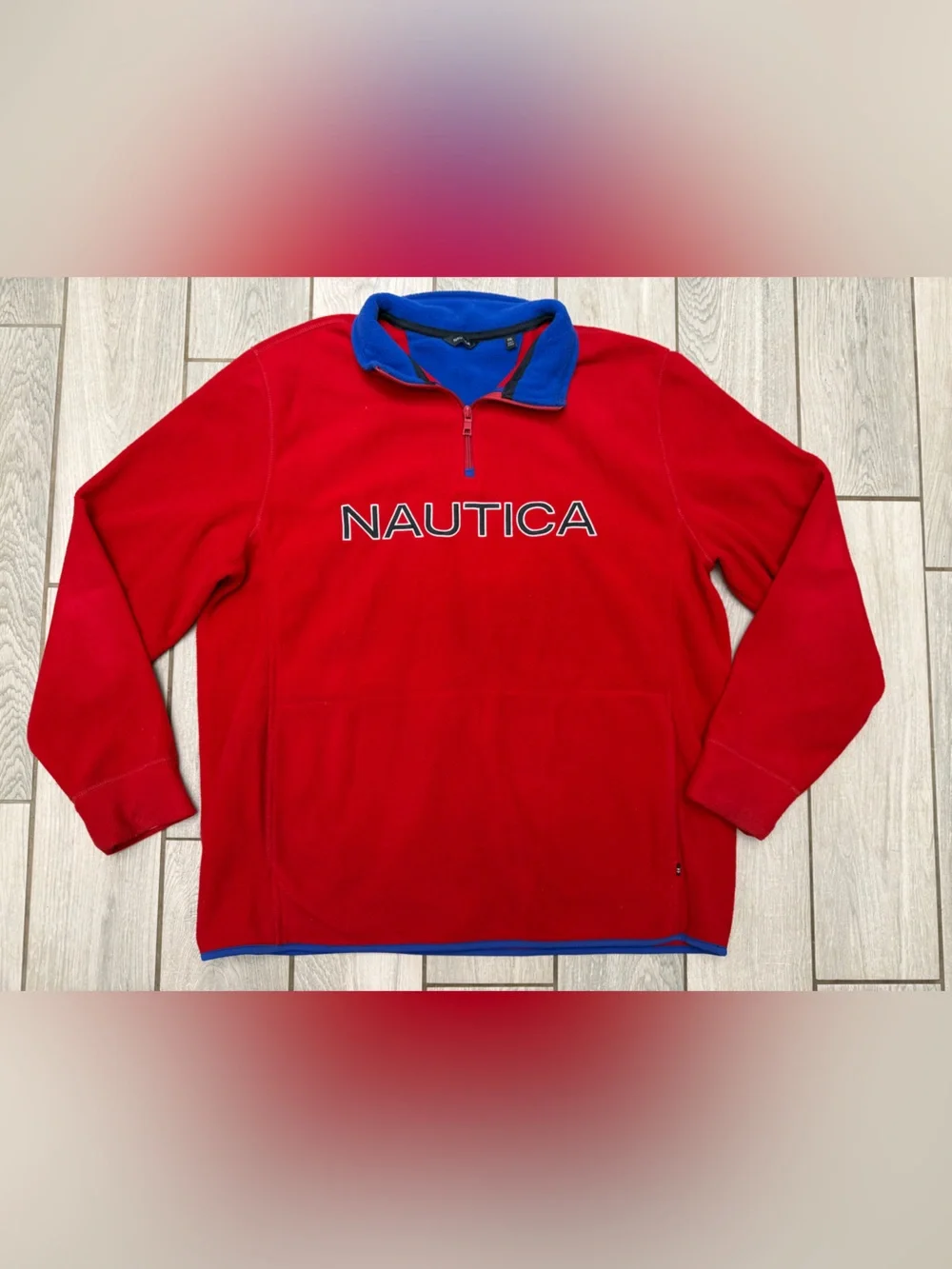 Men’s Nautica Red Fleece Half-Zip Pullover with Blue Trim 2XL